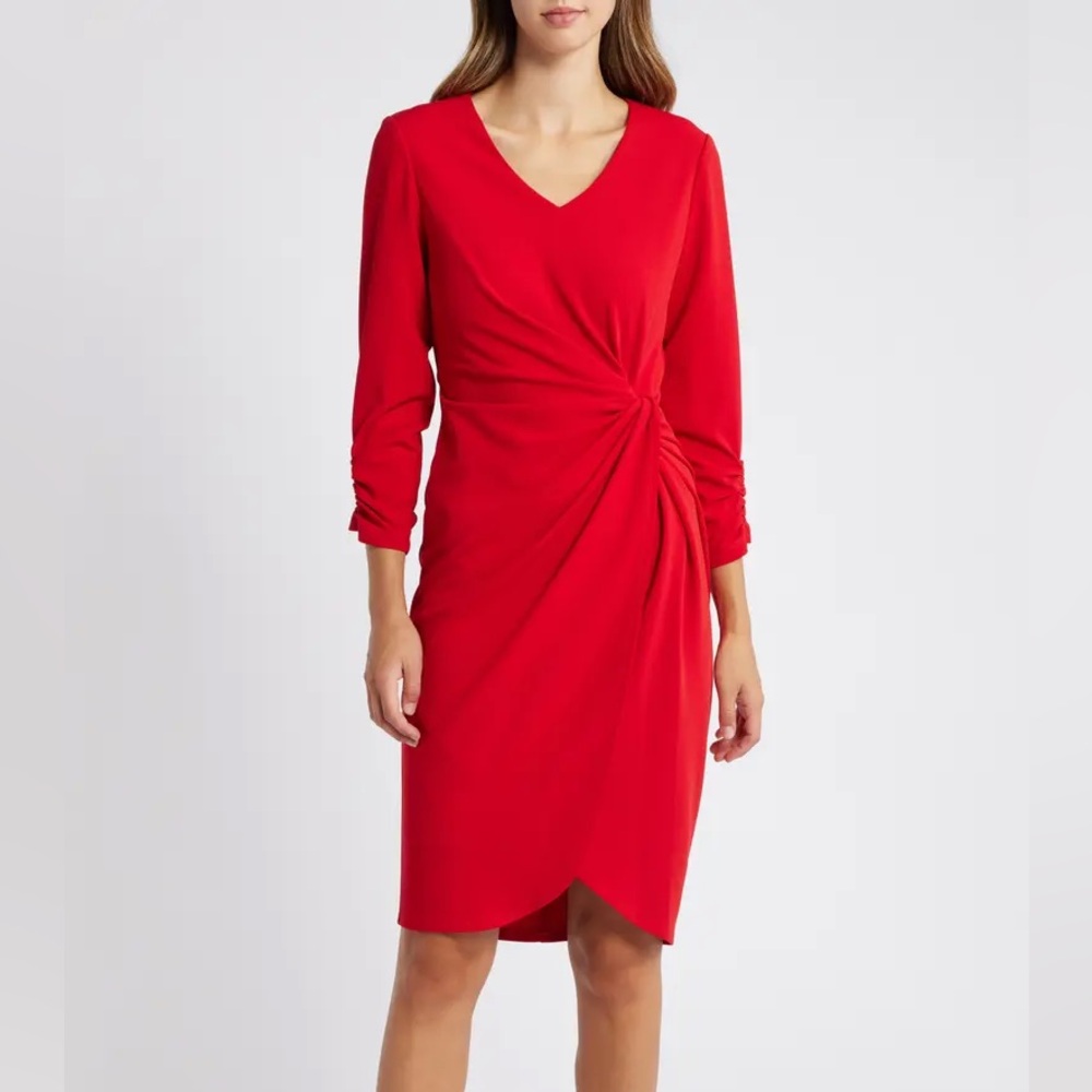 Tahari Vibrant Red Long Sleeve Dress